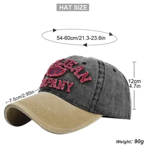 Detailed size chart for vintage embroidered baseball cap showing measurements and weight
