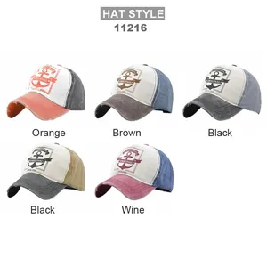 Distressed cotton baseball hats featuring maritime anchor prints in multiple vintage colors