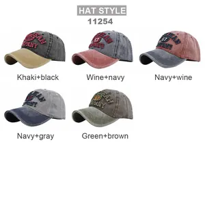 Close-up of five color-block baseball caps with Clean Company 67 3D embroidery detail