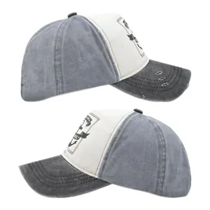 Detailed side views of distressed baseball cap featuring anchor print and vintage worn effect