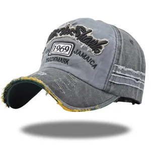 Vintage Washed Distressed Baseball Cap Men Women 1969 Shark Embroidery Patchwork Cotton Adjustable Sun Hat Streetwear