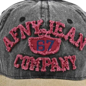 Vintage washed denim baseball cap with AFNY JEAN embroidery and distressed patch detail