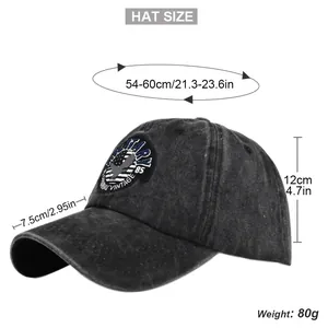 Detailed size specifications for a distressed vintage MILITARY embroidered baseball cap