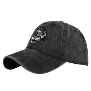 Vintage washed cotton baseball cap with MILITARY 85 3D embroidery on a white background