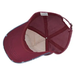 Inside view of vintage cotton baseball cap with sweatband and metal adjustment buckle