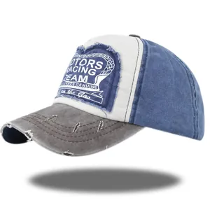 Vintage Distressed Cotton Baseball Cap Motors Racing Team Patchwork Sun Hat Adjustable Streetwear For Men Women