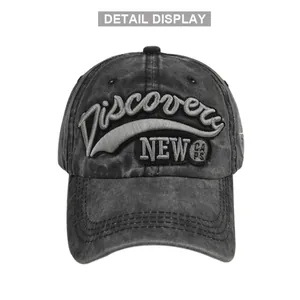 Gewaschene graue Vintage Baseballkappe mit großer 3D-Stickerei und Discovery-Schriftzug