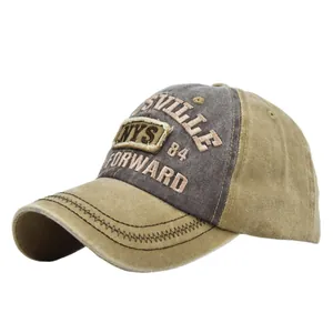 Retro washed cotton baseball cap with NYS embroidery and distressed two-tone design