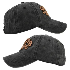 Detail of vintage washed black baseball cap with San Francisco 1946 3D embroidery