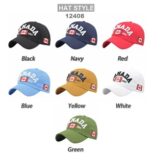 Canada maple leaf embroidered baseball caps in seven colors with Est. 1867 text