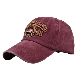 Vintage wine red baseball cap with American flag and San Francisco embroidery