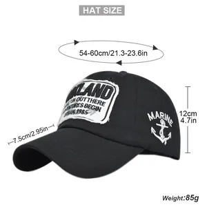 Detailed size specifications for Oakland embroidered cotton baseball cap with dimensions