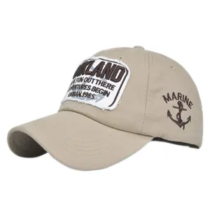 Khaki retro Oakland embroidered baseball cap with vintage patches and anchor side detail