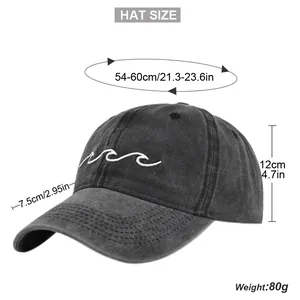 Detailed size guide for dark grey vintage baseball cap with wave embroidery
