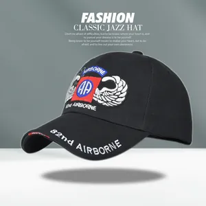 Detail of 3D embroidery and paratrooper badge on 82nd Airborne tactical baseball cap