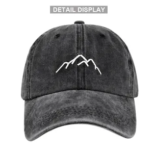 Vintage washed dark grey cotton baseball cap with white mountain peak embroidery