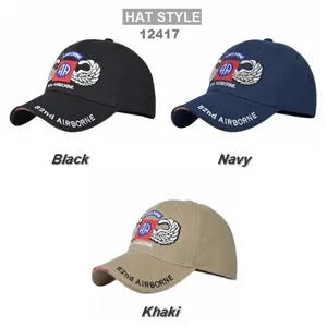 82nd Airborne Division baseball cap in black, navy, and khaki colors with 3D embroidery