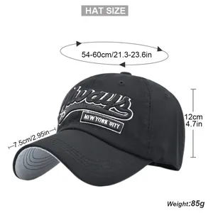 Detailweergave van de zwarte katoenen baseballpet met afmetingen en klepmaat
