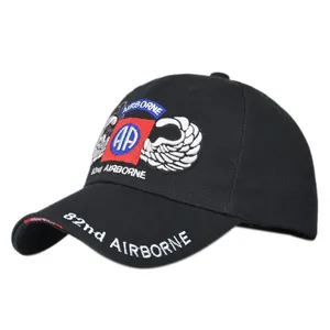 82nd Airborne Division baseball cap with 3D embroidery and eagle wing badge on black fabric