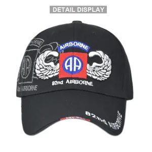 Close-up of 82nd Airborne Division high-density 3D embroidery on black tactical cap