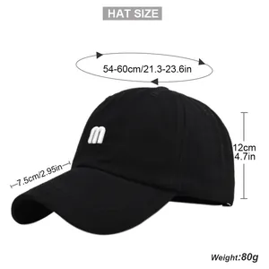 Guide des tailles de la casquette noire avec broderie lettre m et visière incurvée