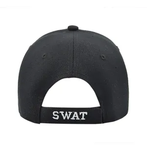 Rear view of tactical baseball cap showing white SWAT embroidery on adjustable strap