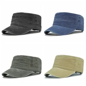Vintage cotton cadet caps in four colors featuring side metal vents and a flat top style