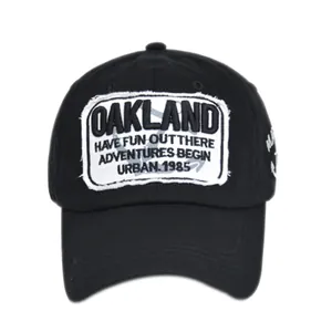 Classic black Oakland embroidered baseball cap with distressed patch and curved visor