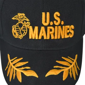 Tactical black cotton USMC baseball cap with golden embroidery and eagle logo