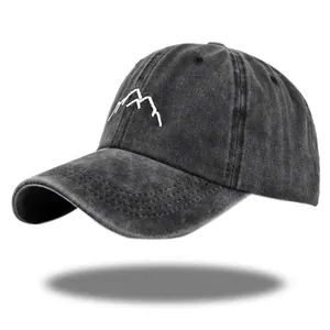 Vintage Washed Cotton Baseball Cap With Mountain Embroidery Adjustable Distressed Dad Hat For Men Women Outdoor Sun Protection Peak Cap