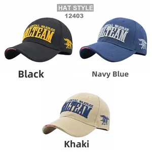 Navy SEAL Team hats in black, navy, and khaki featuring tactical eagle embroidery
