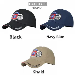82nd Airborne Division embroidered baseball caps in black, navy blue, and khaki colors