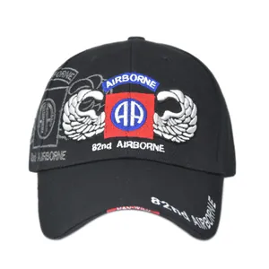 Black baseball cap with 82nd Airborne Division 3D embroidery and AA logo patch