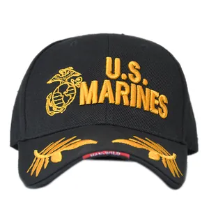 Black U.S. Marines baseball cap with high-quality yellow 3D embroidery and eagle emblem