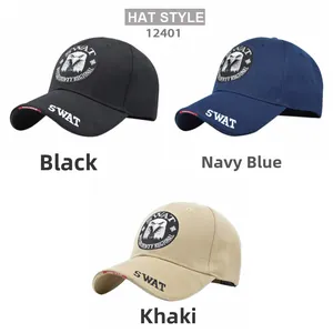 Tactical baseball caps in black, navy blue, and khaki with SWAT eagle embroidery