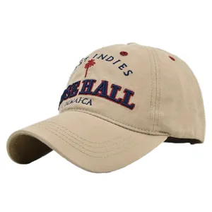 Gorra de béisbol de algodón caqui con bordado de West Indies Rose Hall y palmera