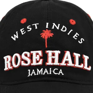 Gorra de béisbol de algodón negro con bordado de Rose Hall Jamaica y detalle de palmera