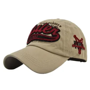 Khaki 3D embroidered baseball cap with red Ruler text and high quality cotton twill finish