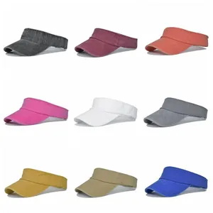Washed cotton sun visor hats in 9 colors featuring an adjustable back and wide brim