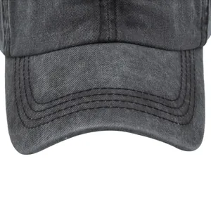 Berretto da baseball in cotone grigio scuro lavato vintage con cuciture robuste sulla visiera