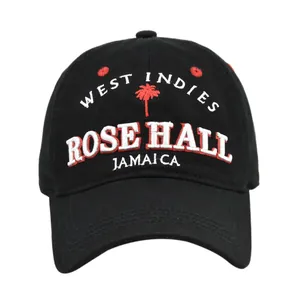 Gorra de béisbol de algodón negro con bordado de West Indies Rose Hall Jamaica
