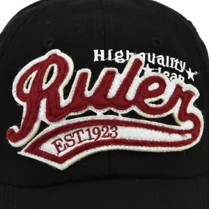 Black baseball cap with 3D embroidery Ruler text and retro American street style