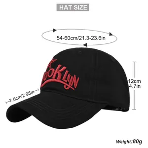 Size chart showing baseball cap dimensions with 3D Brooklyn embroidery details