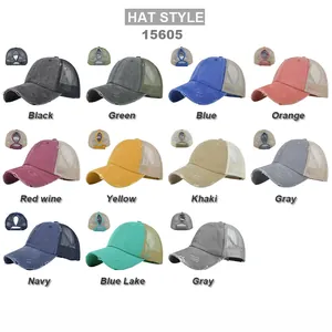 Cappellini da baseball vintage con buco per coda di cavallo in vari colori e rete mesh