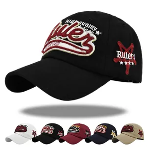 Vintage Cotton Baseball Cap 3D Stereo Embroidery Rulers Letter Streetwear Adjustable Curved Brim Sun Hat For Men Women