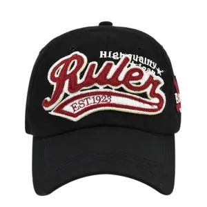 Classic black cotton baseball cap with 3D Ruler embroidery and curved brim style
