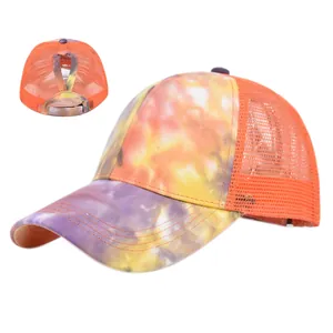 Damen Tie-Dye Mesh-Baseballcap mit Pferdeschwanz-Öffnung und atmungsaktivem Design