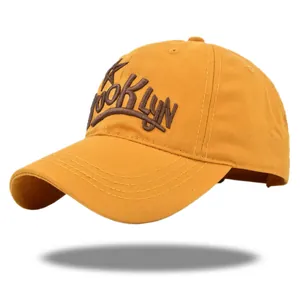 Ginger yellow cotton baseball cap with 3D Brooklyn embroidery and curved brim