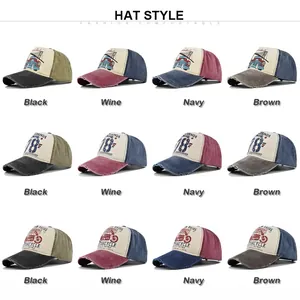 Berretti da baseball vintage lavati con stampa 78 e dettagli usurati in vari colori