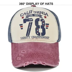 Dettaglio della visiera consumata e stampa California 78 su un berretto da baseball vintage